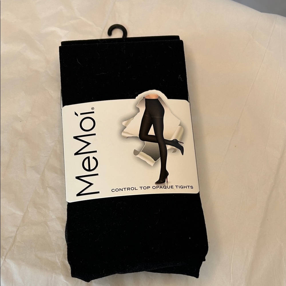 NWT MEMOI (2 pair) Black Control Top Opaque Tights. Size L/XL